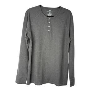 Mack Weldon Thermal Henley Base Layer Waffle Knit Shirt Gray L Casual Outdoors